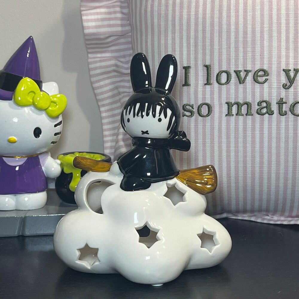 Blue Sky Clayworks Halloween Rare Miffy Bunny Witch Broom Cloud Tea Light Decor